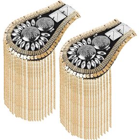 AUEAR, 1 Pair Shoulder Epaulettes Tassel Gold Fringe Pads Blazer Epaulets Chain Jackets Decoration Metal Punk Badge for Men and Women