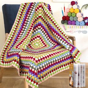 Katech Crochet Kit for Beginners,Beginner Crochet Kits for Adults Kids-Learn to Crochet Granny Squares Blanket Kit w/Easy to Follow Instructions Enough Yarn for Crocheting-Knitting Kit for Beginners