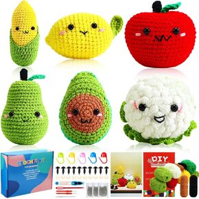 KNITGRIP 6 PCS فاكهة الخضار الكروشيه طقم للمبتدئين مبتدئين كروشيه مبتدئين في حياكة مجموعات مع تعليمات نصية خطوة بخطوة تعليمات نصية نص الصورة للبالغين (الفاكهة ، الخضار)