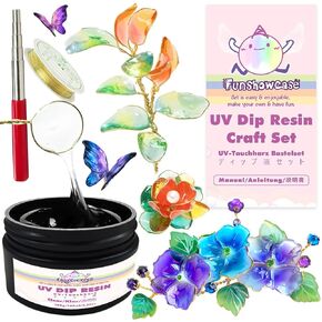 FUNSHOWCASE UV Dip Resin for Wire Flower, DIY Wire Art Low Odor Handmade Set, Transparent UV Dip Resin-100ml, 4mm(0.15inches) Copper Wire roll 7m(22.9fts), Winding Rod Size 5mm-9mm(0.19-0.35inches)