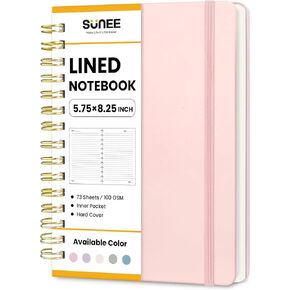 SUNEE Journaling Notebooks, A5 Lined Spiral Notebook for Women, 146 Pages College Ruled Hardcover Notebook for Work, Note Taking, Journaling and Office School Supplies, A5 - Pink