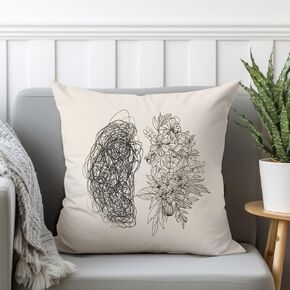 Psychology Brain and Flower Pillow Covers, Anxiety, Trauma and Depression, Therapy Git, Mental Health Pillow, Psychologist Office Decor, Counseling Gift (16x16 inches Without Insert)