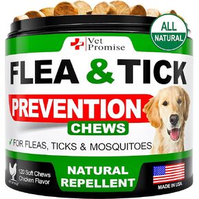 Flea and Tick Prevention for Dogs Chewables - All Natural Flea & Tick Control Chews - Oral Pills for Dogs Supplement - All Breeds and Ages - Made in USA - 120 Tablets