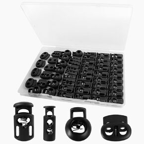 60 Pack 4 Sizes Plastic Cord Lock, Spring Toggle Stopper With, Draw String Clip, For Drawstrings, Shoelaces, Paracord, Hoodie Cord Clips, Sweatpants And More