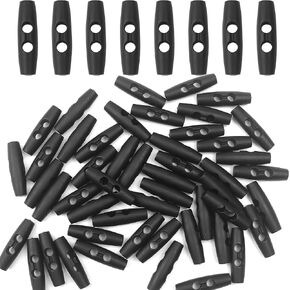 50PCS Toggle Buttons, 2 Holes Plastic Tent Toggles Button, Spring Stop Lock End for Adjustive Paracord Rope Retention Clothing Hat Shoes Scrapbooking Making Sewing (Black)