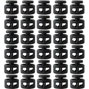 J.CARP 30Pcs Black Plastic Heavy Duty Cord Locks, Double Hole Drawstring Stopper Fastener for No Tie Shoelaces, Hoodies, Pants Closures and More