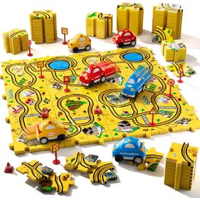 64 PCS Puzzle Race Cars Track Set Toys for Kids Boys, Puzzle Racer Kids Car Track Set Ages 3-5 4-6, Toys Gifts for 3 4 5 Year Old Boys, Ideal 3 4 5 Year Old Boys (Animals)