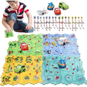 Puzzle Racer Kids Car Track Set with Cars Puzzle Racer Car Track Set for 3-8 Year Old Best Holidays&Birthday Gifts for Kids (25PCS 4in1)
