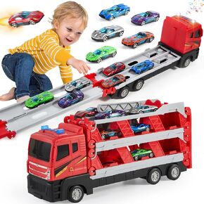 Best Toddler Toys Gifts for 3 4 5 6 Years Old Boys Girls, Transformable Truck with Race Cars, 5.3 ft Dual Race Track Toddler Car Toys Set for Kids Birthday (Bule)