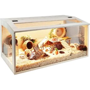 Hamster Cage Chewproof Wooden 24 Inch Guinea Pig Cages Mice and Rat Habitat Openable Top with Acrylic Sheets Solid Built