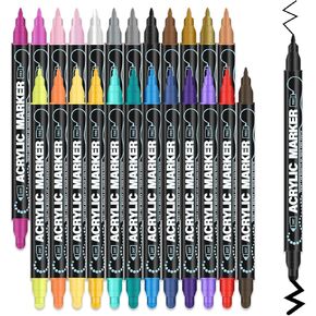 Acrylic Paint Markers, 24 Colors Paint Pens Acrylic Markers, Dual Tip with Dot & Fine Point Acrylic Paint Pens for Rock Painting, Wood, Canvas, Glass, Stone, Ceramic– Art Supplies & Craft Supplies.