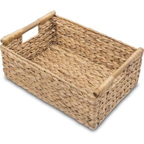 VATIMA Hyacinth Large Wicker Basket 15.5x10.8x6.2" - Rectangular, Wooden Handles, Shelf Organizer