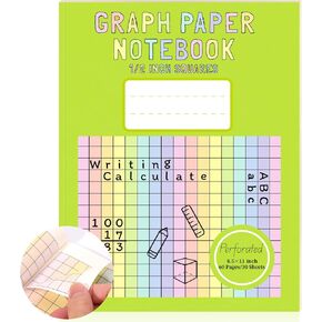 2 Pack 8.5×11 Colored Graph Paper Pad Math Notebook Graph Paper 1/2 Inch Squares Large Quad Ruled Grid Composition Book Colored Grid Notebook Exercise 30 Sheets for Kids Dyslexia Dysgraphia School