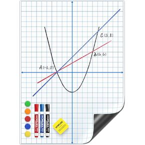 Magnetic Graph Paper for Whiteboard: 17.5x24 Inches Dry Erase Grid XY Coordinate Plane for White Board - Grid Magnetic Board with Markers, Magnets, Eraser for Teacher Math Classroom Must Have