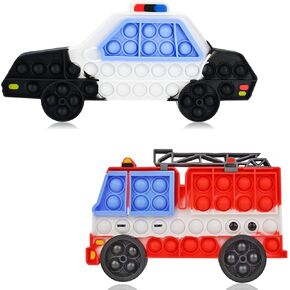 2 Packs Fidget Toys for Kids Boys, Push Bubble Sensory Toy Police Car and Fire Truck Squeeze Silicone Toy for Autism Anxiety Stress Relief Toddlers Travel Fidgets Birthday Party Gifts Classroom Prize