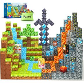 Magnetic Blocks - Build Mine Magnet World Lava Valley Set, Kids Toys for 3+ Year Old, STEM Building Sensory Toys for Toddlers, Creative Game Themed Toy Gifts for Boys & Girls