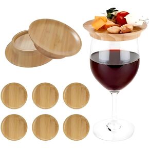 6Pcs Wine Glass Charcuterie Topper, Charcuterie Wine Glass Topper, Bamboo Wine Glass Topper Coasters，Wine Charcuterie Topper with Party Wine Accessories Housewarming Gifts