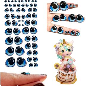 037-M: 58 Pcs (29 Pairs) Assorted 3D Resin Wiggle & Googly Eyes (5mm-22mm) - Blue – Self-Adhesive for DIY Crafts, Clay, Polymer Clay, Cold Porcelain, Amigurumi & DIY Projects – Various Sizes