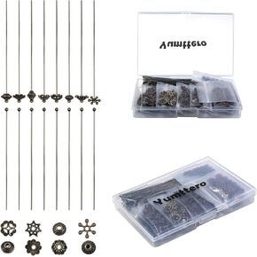 144 Pcs 50mm Antique Bronze Color Ball Pins with 144 Pcs 8 Styles of Spacer Beads for Craft Earring Bracelet Necklace Pendant DIY Jewelry Making