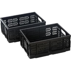 Heavy Duty Plastic Milk Crates for Storage, 4-Pack Stackable Storage Bins for Organizing, Collapsible Storage Basket with Handle for Groceries, Suitable for Home Office School Store, Black