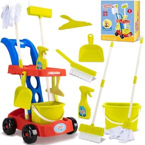 Kids Cleaning Toy Set, Toddler Cleaning Set with Cleaning Cart for Kids, Durable and Realistic Kids Cleaning Set as Pretend Play Gifts for Children Age 3+