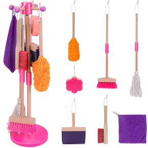 MASTERTOP Kids Cleaning Set 8 Piece, Detachable Cleaning Toys for Toddlers, Broom Dustpan Mop Brush Duster Rag Sponge and Hanging Stand, Pretend Play Household Cleaning Tools Gifts for Age 3-8