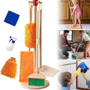 Kids Cleaning Toy Set,Montessori Toys Pretend Play Cleaning Tool for Toddlers,Includes Broom Mop Duster Dustpan Brushes Rag and Organizing Stand,Cleaning Toys Gift for Toddlers Girls Boys