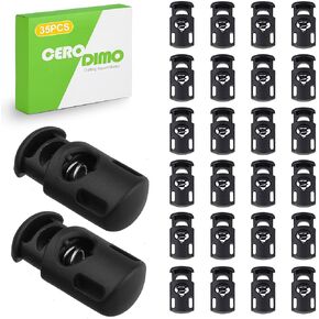 35Pcs Plastic Cord Locks, Black Spring Toggle Stoppers for Drawstrings, Shoelaces, Paracord, Clothing, and Bags, Elastic Cord Adjuster Clips