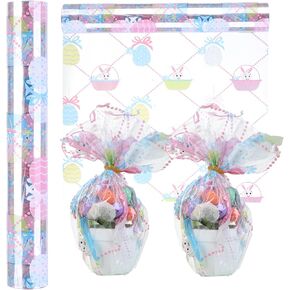 Tiadybow 100 ft Easter Cellephane لف لفة (31.5 في × 100 قدم) ، ورقة تغليف واضحة لالتفاف سلال هدايا الزهرة (31.5 "أضعاف إلى 16") (عيد الفصح)