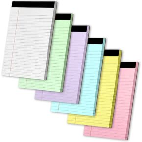 WINKIO Legal Pads 5" X 8", 6 Pack Colored Note Pads, College Ruled Yellow Lined Paper Pads, Letter & Legal Ruled Pads, 30 Sheets per Small Writing Pads 5x8 for School, Home, Office, Business
