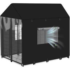 Outdoor Dog Kennel Cover Heavy Duty Full Coverage 600D Waterproof and Durable Dog Crate Cover for 4.2'Dx4.2'Wx4.5'H Multiple Brands of Dog Kennelswith Mesh Breathable Good Observation (Small)
