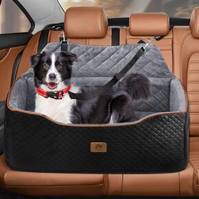 OTOB Dog Car Seat for Large Medium Dog Under 55Lbs, Memory Foam Dog Booster Car Seat for 2 Small Dogs Puppy, Detachable & Washable Elevated Pet Car Seat with Thick Cushion, All Seasons Travel Dog Bed