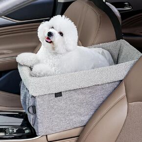 Hoofun Center Console Dog Car Seat: Upgraded Dog Booster Seat Pet Car Seat,Dog Kennel with Dog Seat Belts, Metal Frame, Detachable Lining and Side Pockets, Dog Carriers for Small Dogs or Cats