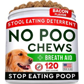 STRELLALAB No Poo Treats for Dogs - Coprophagia Stool Eating Deterrent - Digestive Enzymes - Gut Health & Immune Support - Stop Eating Poop - Bacon Flavor 120 Chews