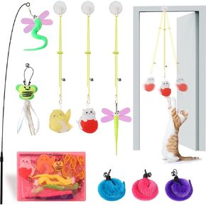 Interactive Cat Feather Toys 8Pcs,Interactive Wand,Cat Teaser Retractable,Indoor cat Hanging Interactive Toy Suitable for Bored Adult Cats and Kittens Play Chase Exercise