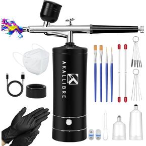 AKALLIBRE Airbrush Kit with Compressor, 48PSI High-Pressure Non-Clogging Airbrush Gun with 0.2/0.3/0.5mm Nozzles, Portable Airbrush for Nails Art, Cake Decoration, Painting etc.