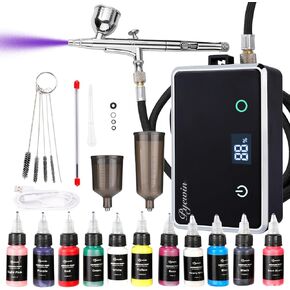 Upgraded Cordless Airbrush Kit with Compressor, Dual Action Trigger, 70" Air Hose & 4 Gears Pressure Sensor, 20-32 PSI, Type-C Rechargeable, Ideal for Nail Art, Makeup, Cake Decorating & Crafts