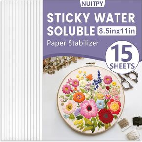 15PCS 8.5" x 11" Water Soluble Stabilizer for Embroidery, Stick and Stitch Embroidery Paper Wash Away, Embroidery Stabilizer, Water Soluble Embroidery Patterns, Embroidery Transfer Paper