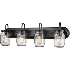 DIRYZON EUL Vintage Clear Glass Jar Wall Sconces 4-Light Bathroom Vanity Lighting Fixture Oil Rubbed Bronze
