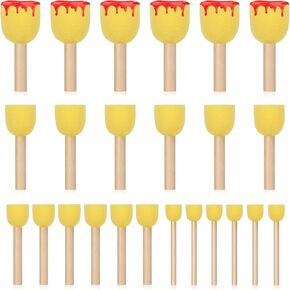 24 PCS Round Sponges Brush Set Face Paint Sponge Circle Art Sponge Brushes Face Paint Sponge Paint Brush for Acrylic Painting Nd DIY Crafts, 4 Mixed Size, Yellow