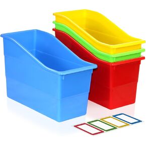4Pcs Classroom Book Bins,Vertical Storage Book Organizer Folder,Plastic Book Bins for Classroom Library,Colored Book Boxes for Book Organization,Files,Magazines