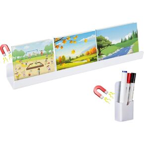 Magnetic Book Shelf for Whiteboard - Reusable Acrylic Magnetic Book Holder with a Pen Container, Book Display Shelf for Teacher Kids Classroom Home Office, White-1Pc