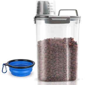 Upgraded Dog Food Storage Container Small, Cat Food Container Airtight, Pet Food Container Dispenser with Pour Spout, Measuring Cup and 4 Seal Buckles for Dogs, Cats, Birds (Grey)