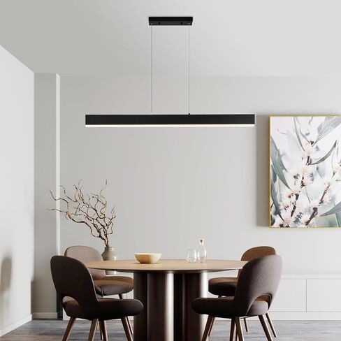 47" Acrylic LED Linear Pendant Fixture, 50 Watt Dimmable Table Lamp with Remote Control, Modern Island Lamp (for Kitchen Dining Room Living Room Office Bar), 3000k-6000k, Black in Saudi Arabia