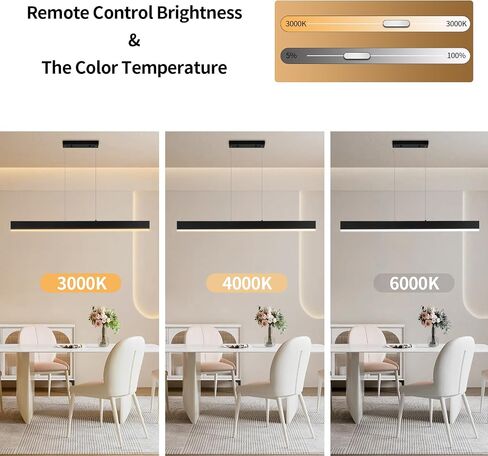 47" Acrylic LED Linear Pendant Fixture, 50 Watt Dimmable Table Lamp with Remote Control, Modern Island Lamp (for Kitchen Dining Room Living Room Office Bar), 3000k-6000k, Black in Saudi Arabia