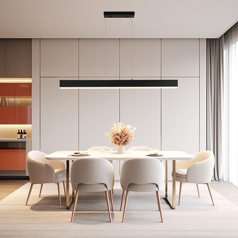 47" Acrylic LED Linear Pendant Fixture, 50 Watt Dimmable Table Lamp with Remote Control, Modern Island Lamp (for Kitchen Dining Room Living Room Office Bar), 3000k-6000k, Black in Saudi Arabia