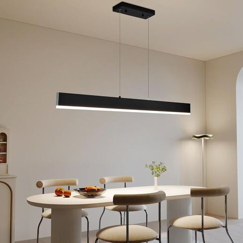47" Acrylic LED Linear Pendant Fixture, 50 Watt Dimmable Table Lamp with Remote Control, Modern Island Lamp (for Kitchen Dining Room Living Room Office Bar), 3000k-6000k, Black in Saudi Arabia