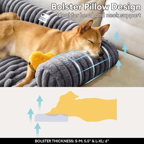 Fuzzy Pet Couch Covers for Sofa, 37" L × 33" W × 6" H Calming Dog Bed Fluffy Plush Dog Mat for Furniture Protector with Bolster for Large Medium Small Dogs and Cats, Large, Dark Grey in Kuwait