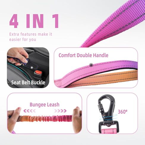 الورود والشعر اليدين مقود الكلب الحرة للكلاب الكبيرة المتوسطة الكلاب الثقيلة ، لا سحب الكلب الكلب يركض الخصر المقود للمشي التدريب مع حزام مقعد السيارة 4-6 أقدام in Kuwait