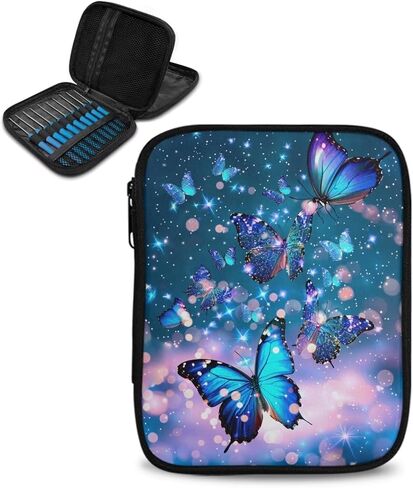 Kathyboom Galaxy Butterfly Case Crochet Hook ، حقيبة سحاب منظم مع جيوب ويب لمختلف إبر الكروشيه وملحقات الحياكة ، من السهل حملها in Kuwait